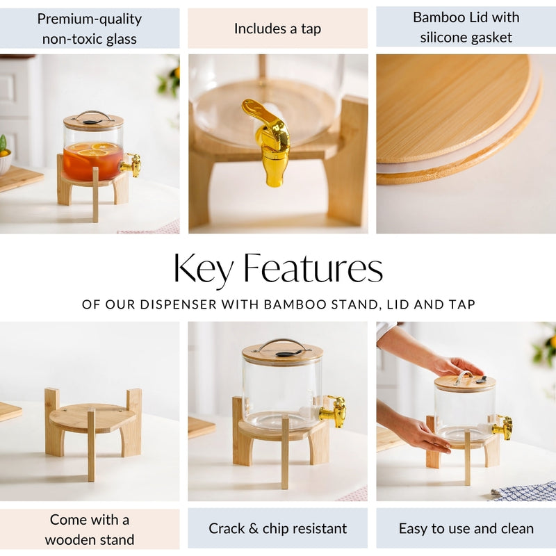 Water Dispenser With Bamboo Stand 2600ml