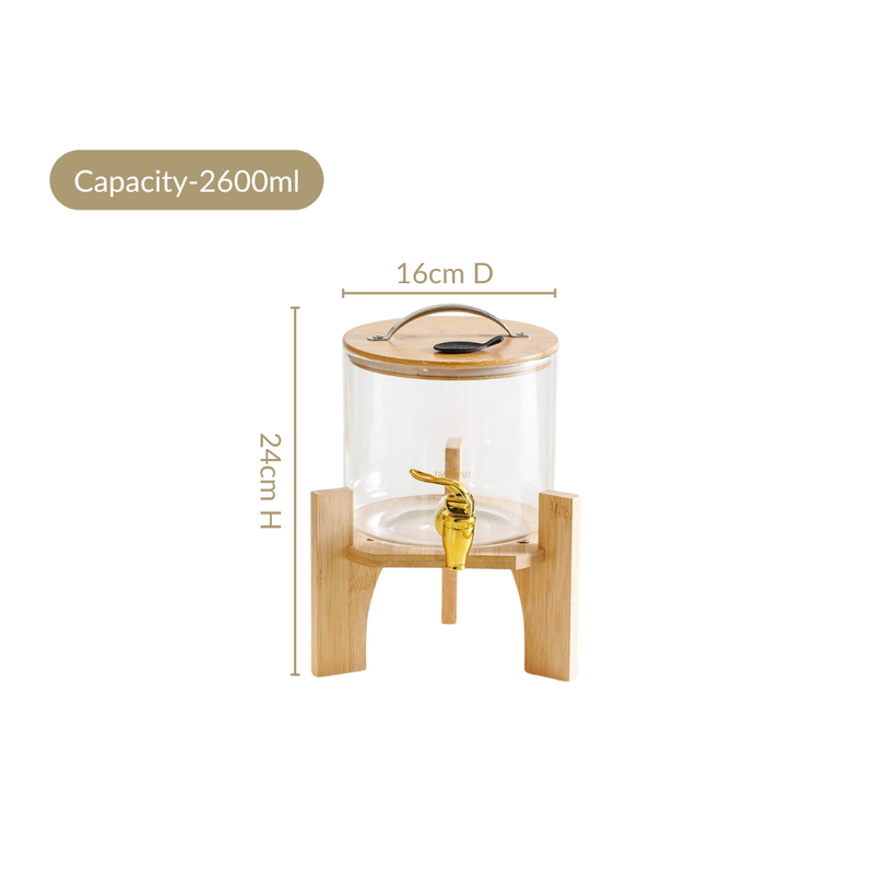 Water Dispenser With Bamboo Stand 2600ml