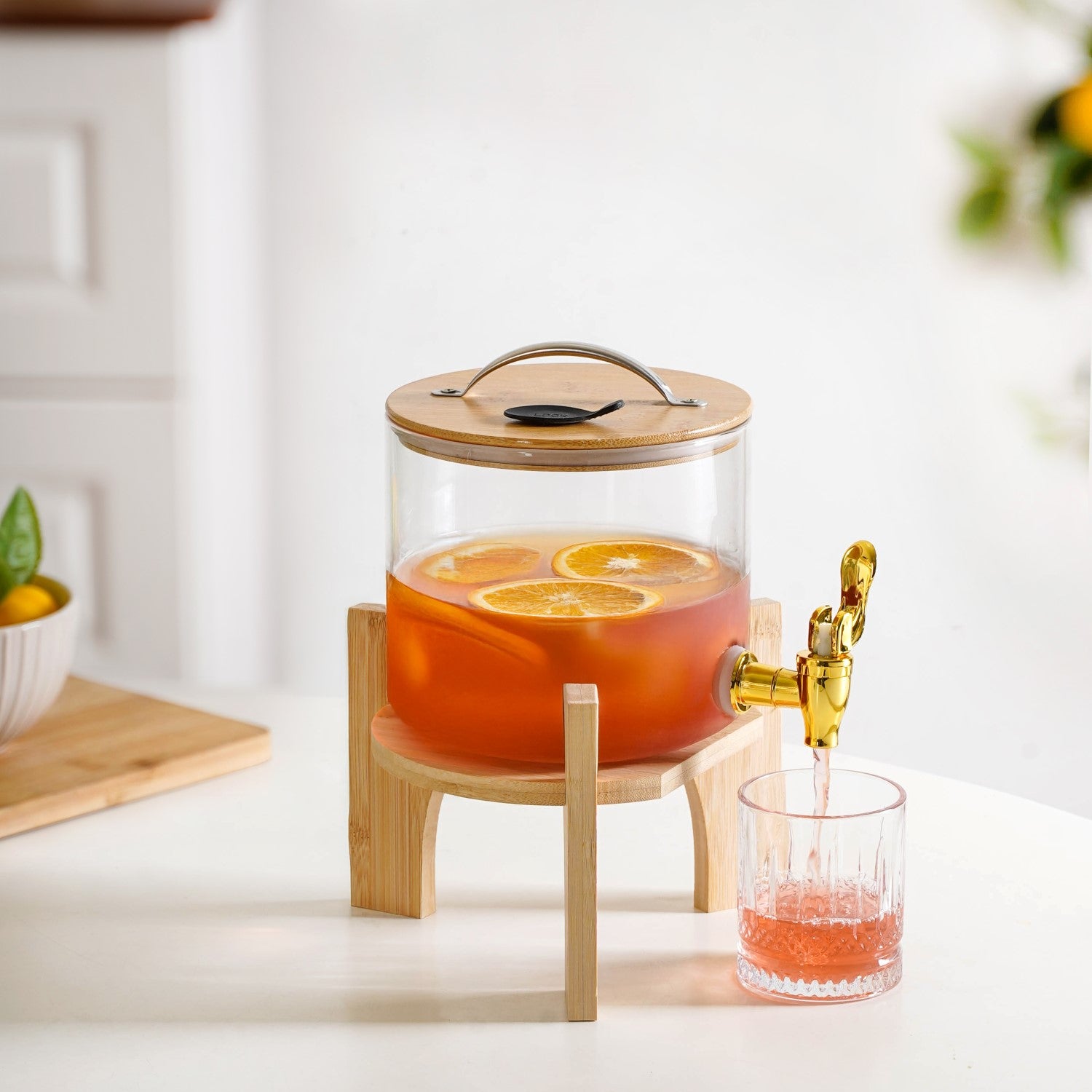 Water Dispenser With Bamboo Stand 2600ml