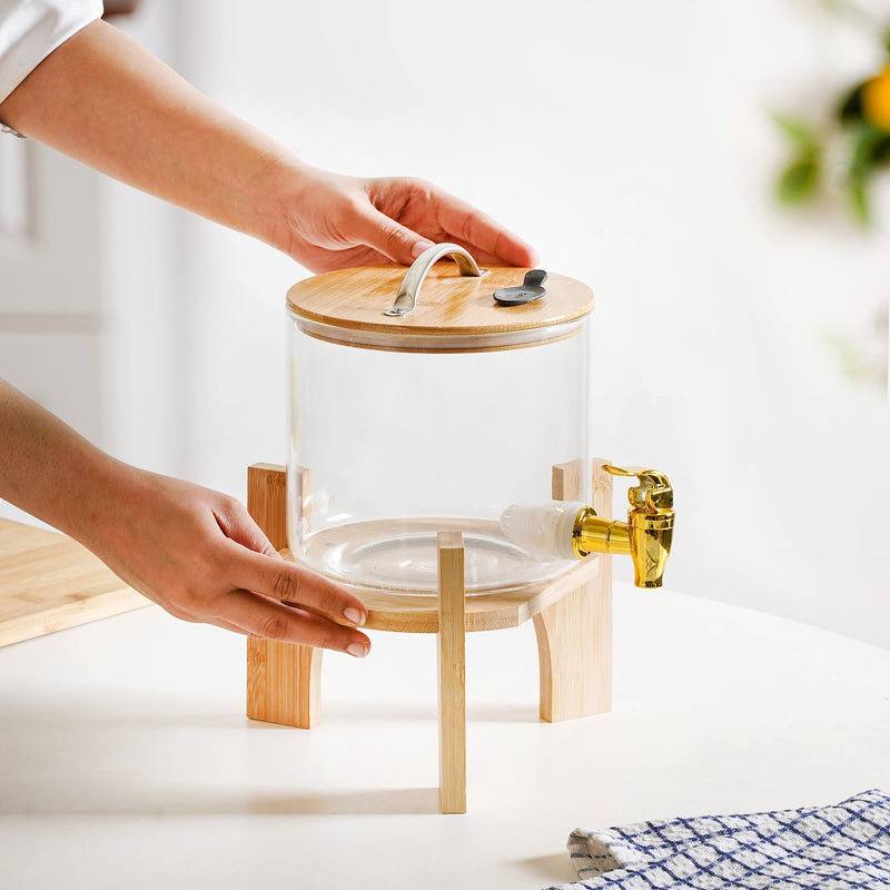 Water Dispenser With Bamboo Stand 2600ml