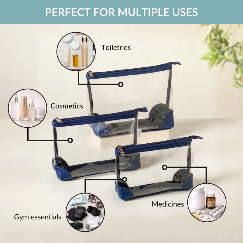 Waterproof Travel Pouch Set Of 3 Blue