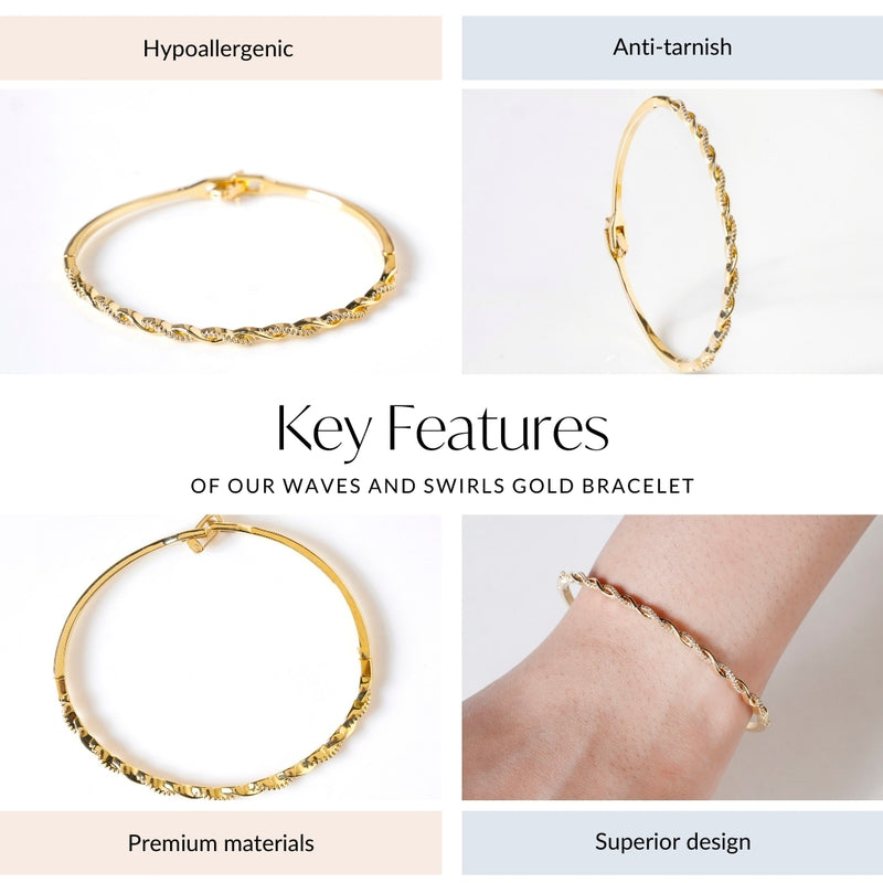 Waves And Swirls Gold Bracelet