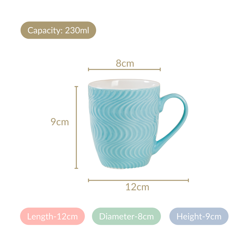 Set of 6 Blue Ocean Waves Mug 230ml - Coffee mugs, coffee mug set, ceramic coffee mugs, tea cup set, tea cups, tea cup set of 6