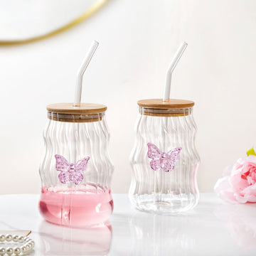 Wavy Butterfly Tumbler With Straw Set Of 2 500ml
