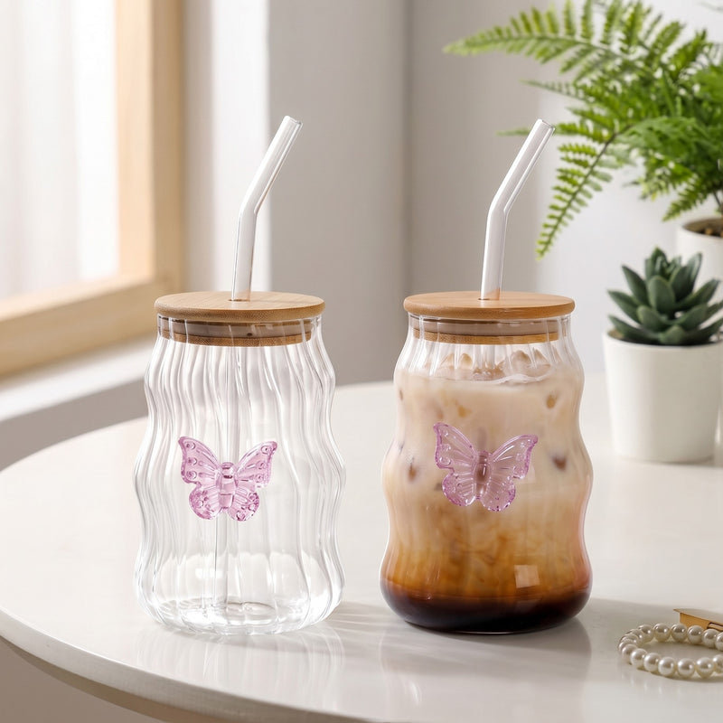 Wavy Butterfly Tumbler With Straw Set Of 2 500ml