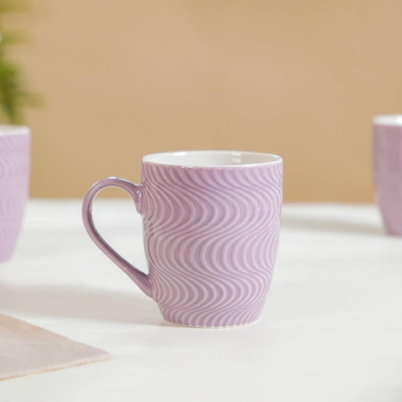 Set of 6 Waves Lavender Coffee Mug 230ml - Coffee mugs, ceramic mugs, coffee mug set, textured coffee mugs