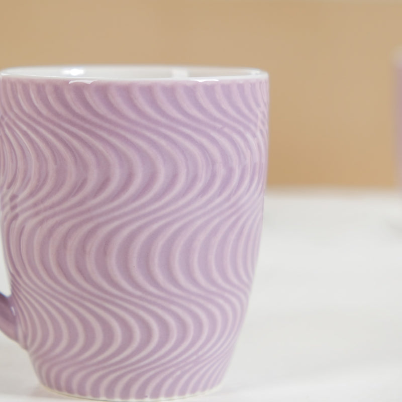 Set of 6 Waves Lavender Coffee Mug 230ml - Coffee mugs, ceramic mugs, coffee mug set, textured coffee mugs