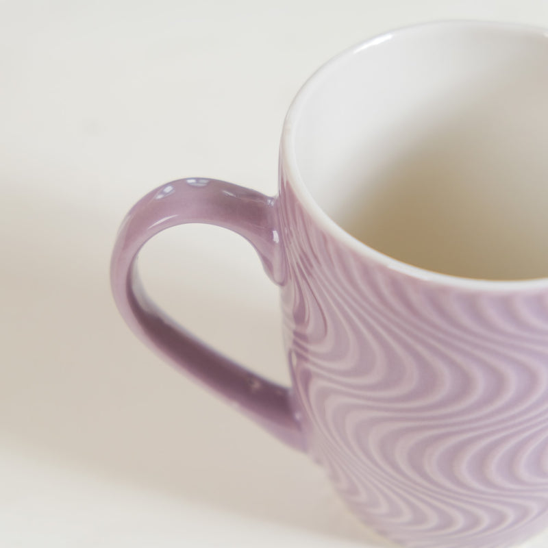 Set of 6 Waves Lavender Coffee Mug 230ml - Coffee mugs, ceramic mugs, coffee mug set, textured coffee mugs