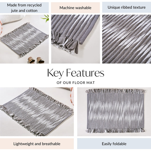 Dark Grey Cotton Weave Anti Slip Floor Mat 85x62cm