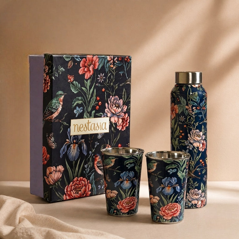 Floral Printed Stainless Steel Bottle And Tumbler Gift Set Of 3