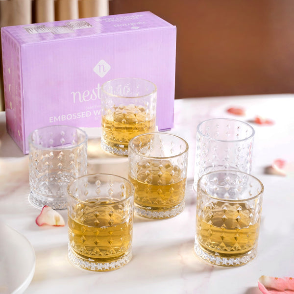 Diamond Embossed Whiskey Glasses Set Of 6 250ml