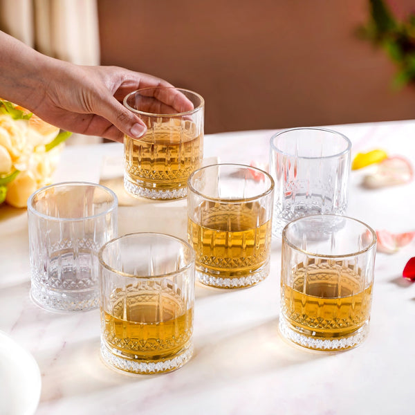 Set Of 6 Premium Ribbed Whiskey Glasses 250ml