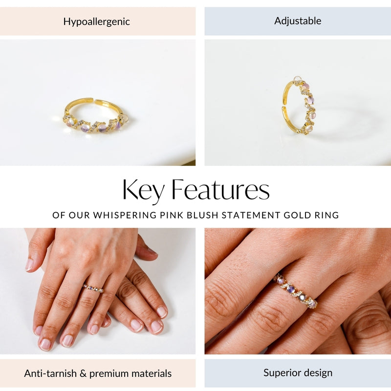 Whispering Pink Blush Statement Gold Ring