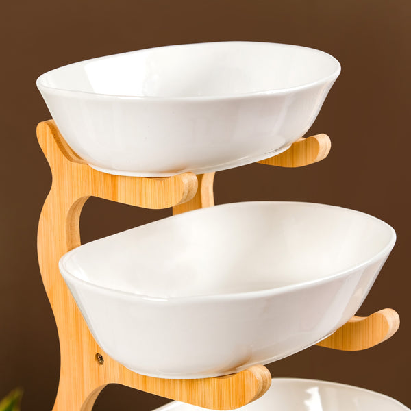 White 3 Tier Ceramic Fruit Bowl With Stand