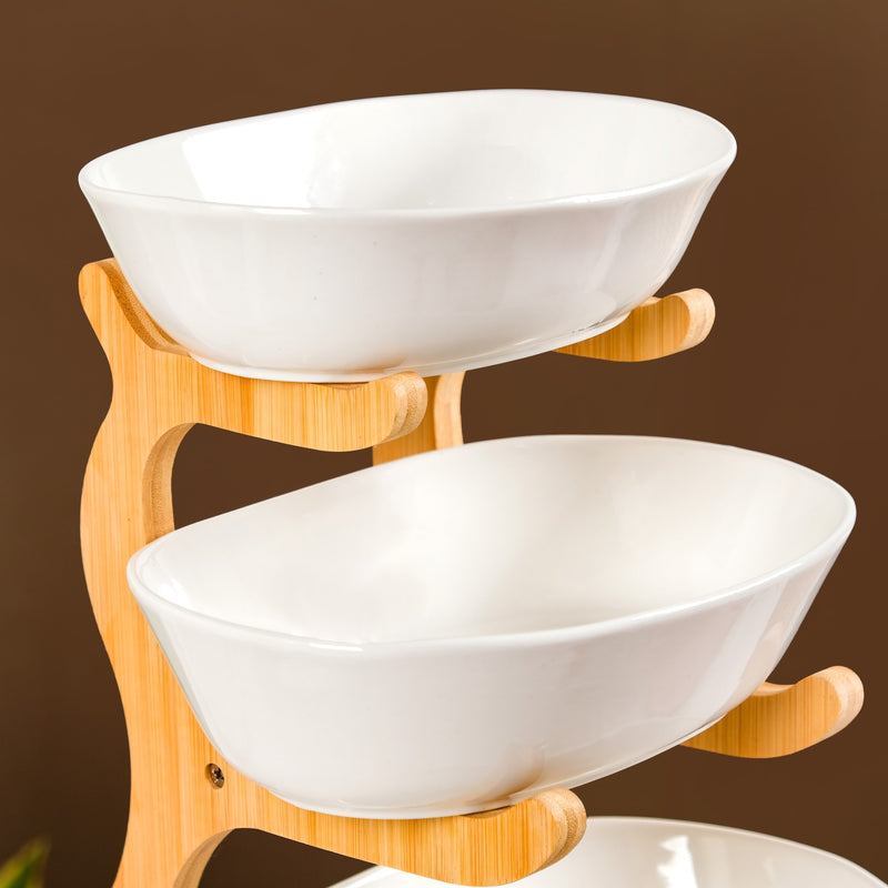 White 3 Tier Ceramic Fruit Bowl With Stand