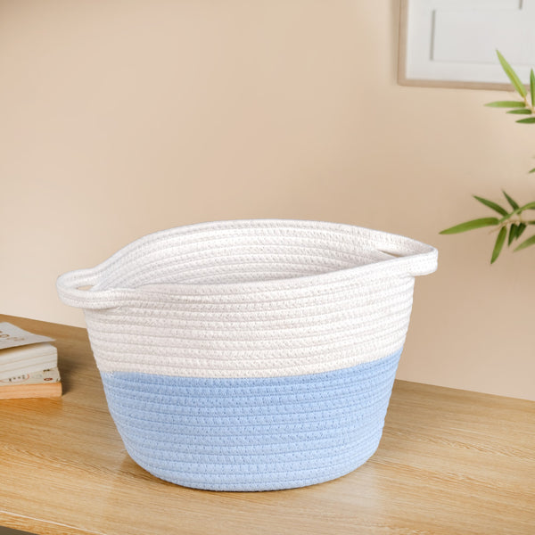 White And Blue Rope Basket Set Of 2 20cm And 18cm