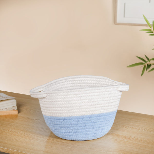White And Blue Rope Basket Set Of 2 20cm And 18cm