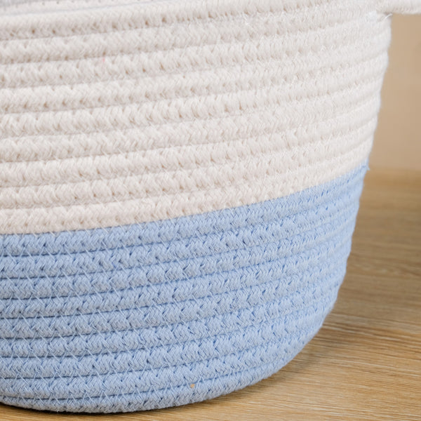 White And Blue Rope Basket Set Of 2 20cm And 18cm
