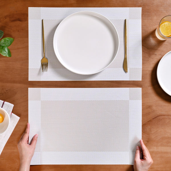 White Beige Reversible Dining Table Mats Set Of 6