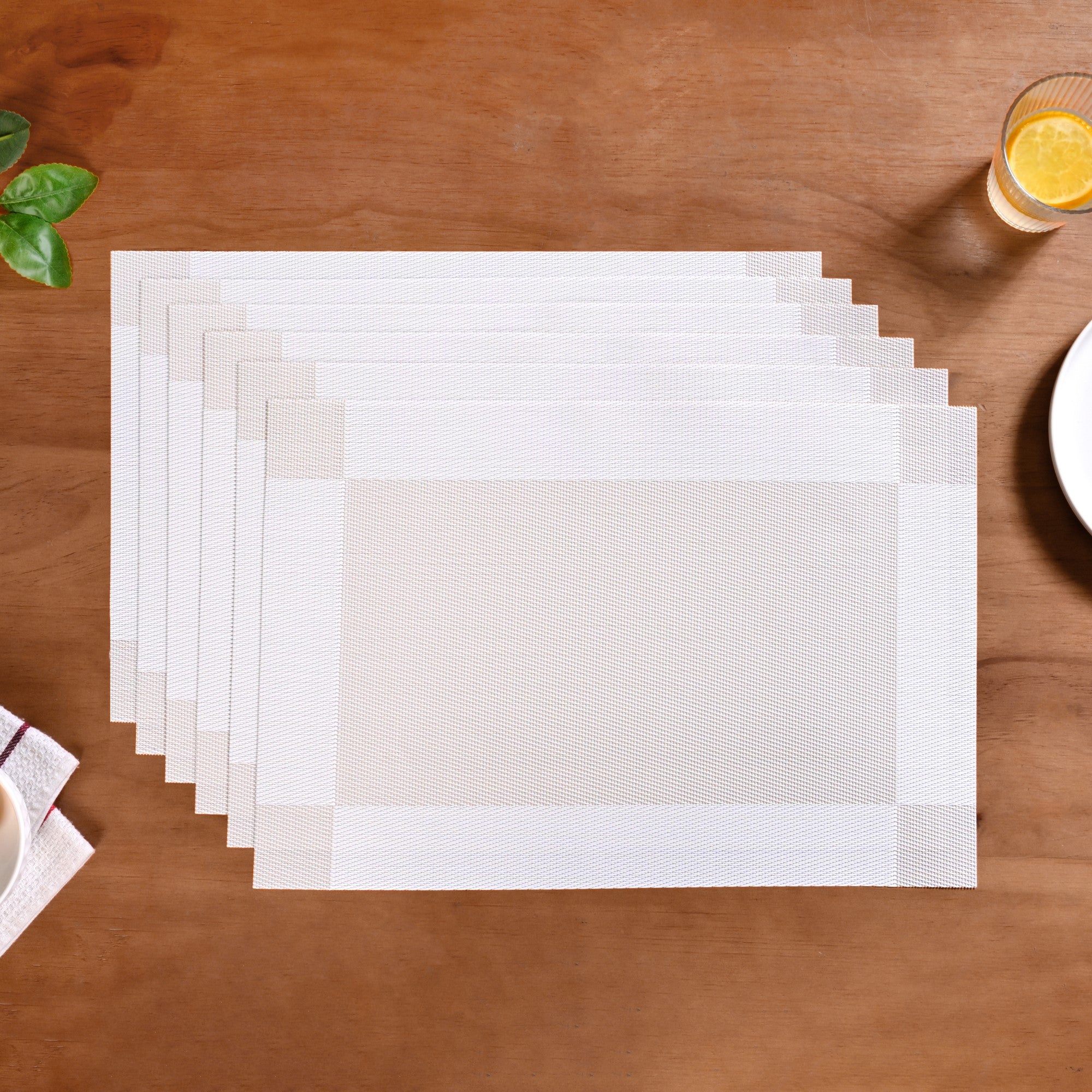 White Beige Reversible Dining Table Mats Set Of 6