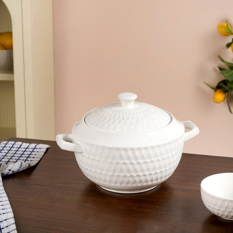 White Ceramic Pot And Bowl Set With Spoons And Wooden Stand