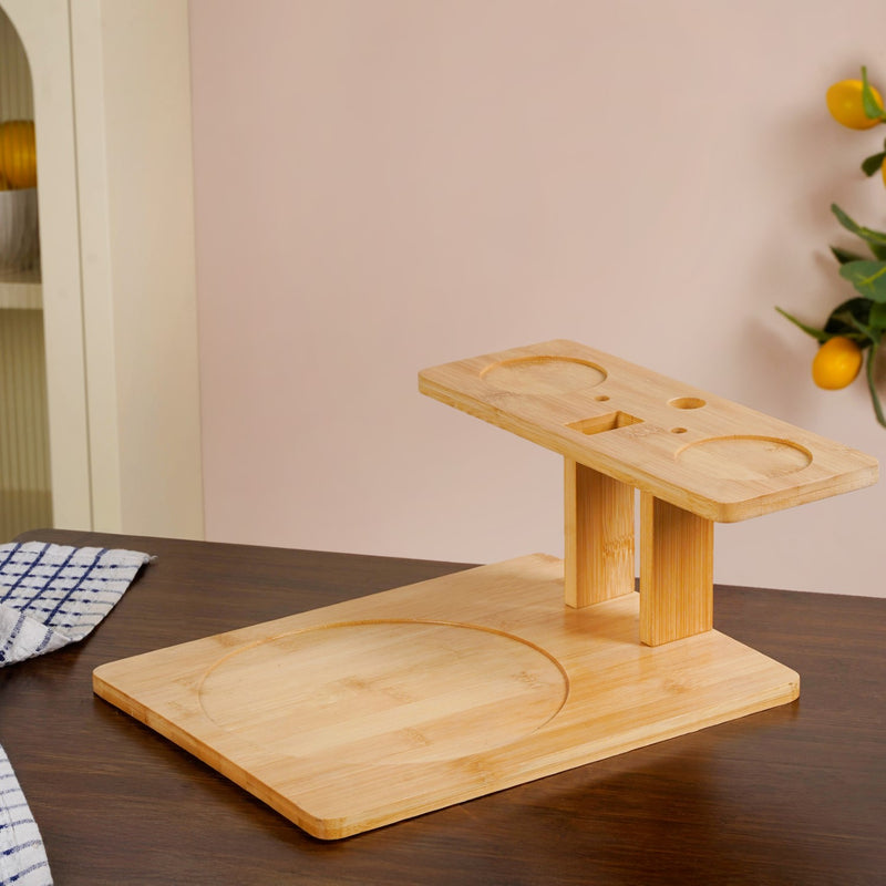 White Ceramic Pot And Bowl Set With Spoons And Wooden Stand