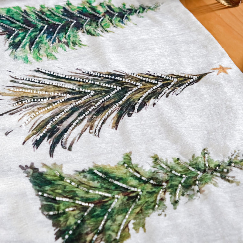 Grove Of Pine Trees Printed White Dining Table Runner