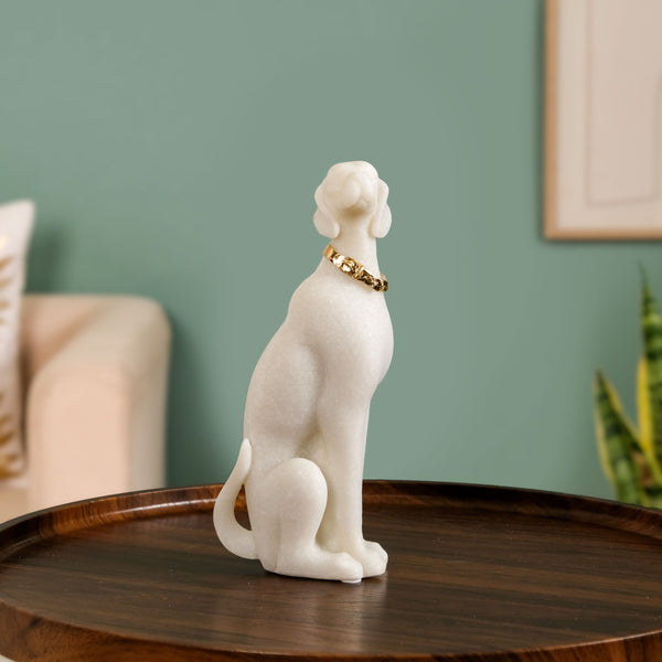 White Sitting Dog Luxe Statue