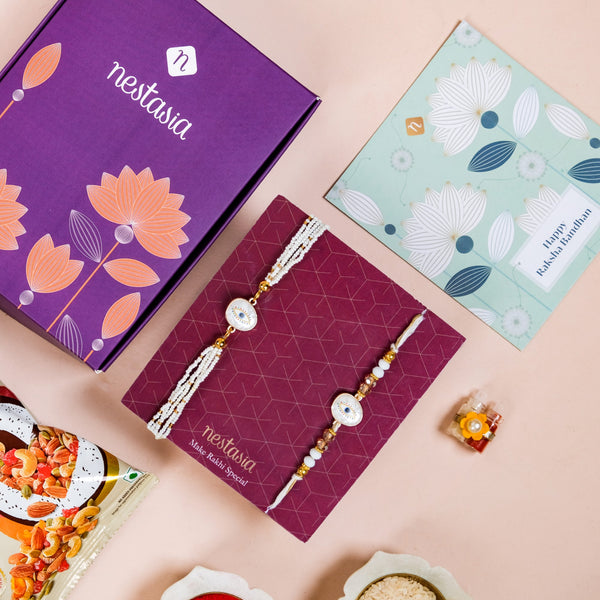 Evil Eye Protection White Rakhi Bracelet Gift Set