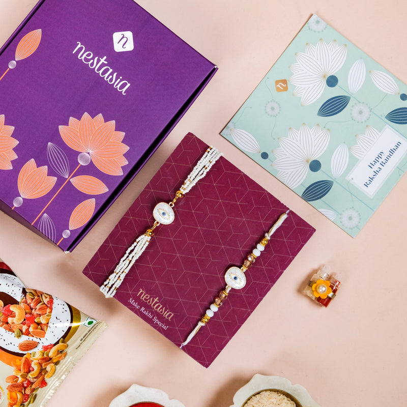 White Evil Eye Rakhi Lumba Gift Set