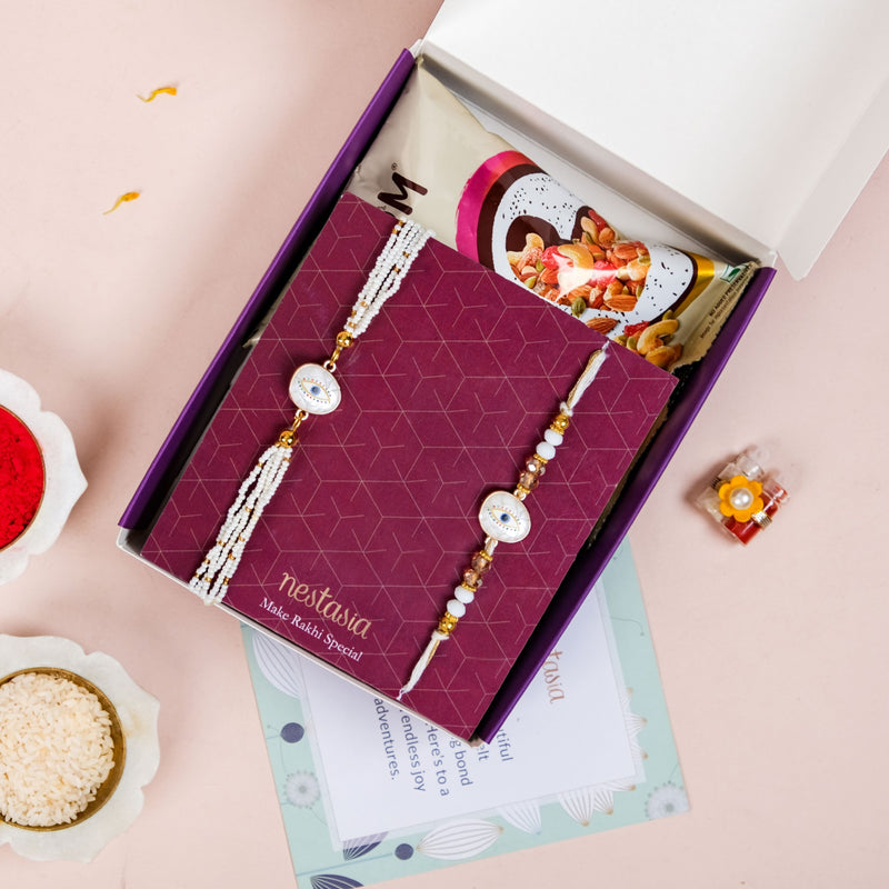 White Evil Eye Rakhi Lumba Gift Set