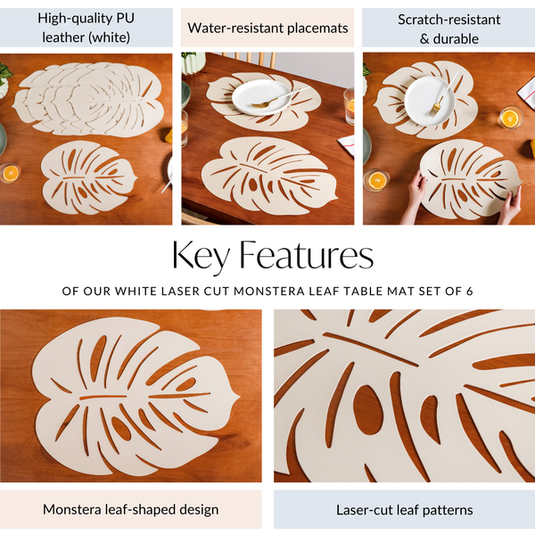 White Laser Cut Monstera Leaf Table Mat Set Of 6