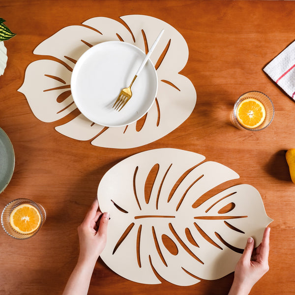 White Laser Cut Monstera Leaf Table Mat Set Of 6