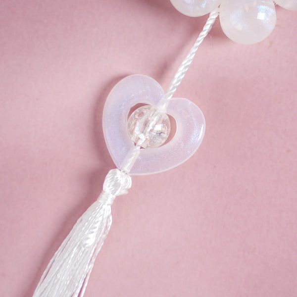 White Lustre Hoop Keyring With Tassel