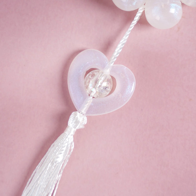 White Lustre Hoop Keyring With Tassel