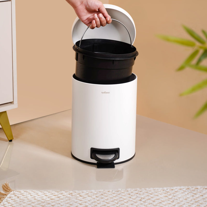 White Metal Dustbin With Removable Bucket 5000ml