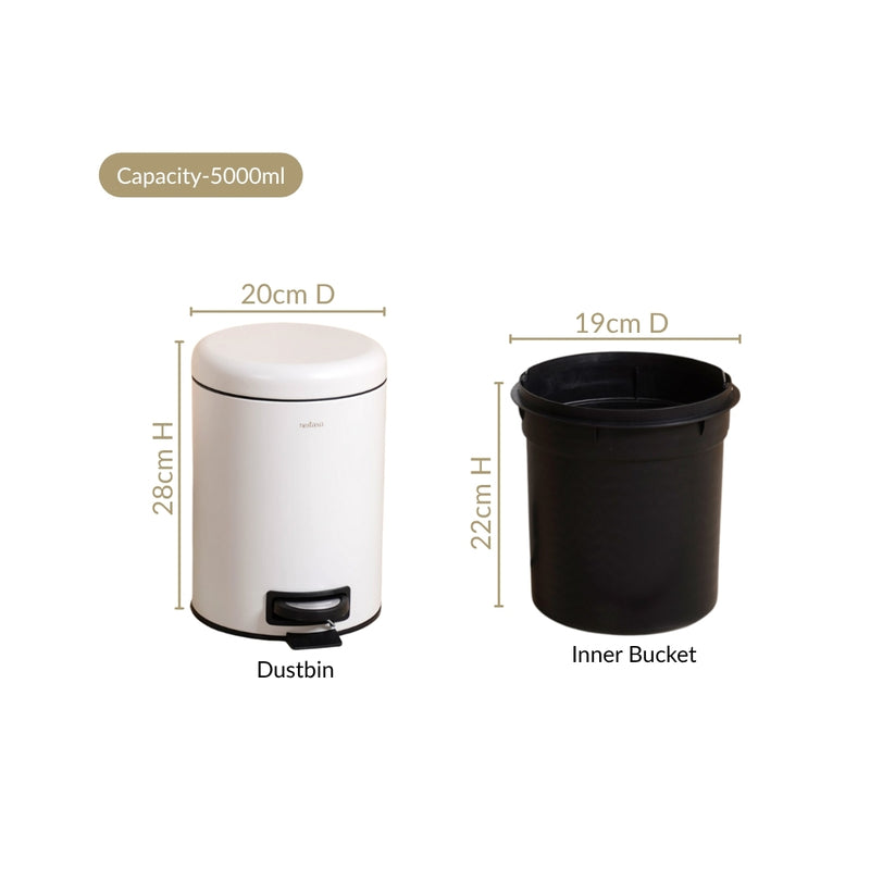 White Metal Dustbin With Removable Bucket 5000ml
