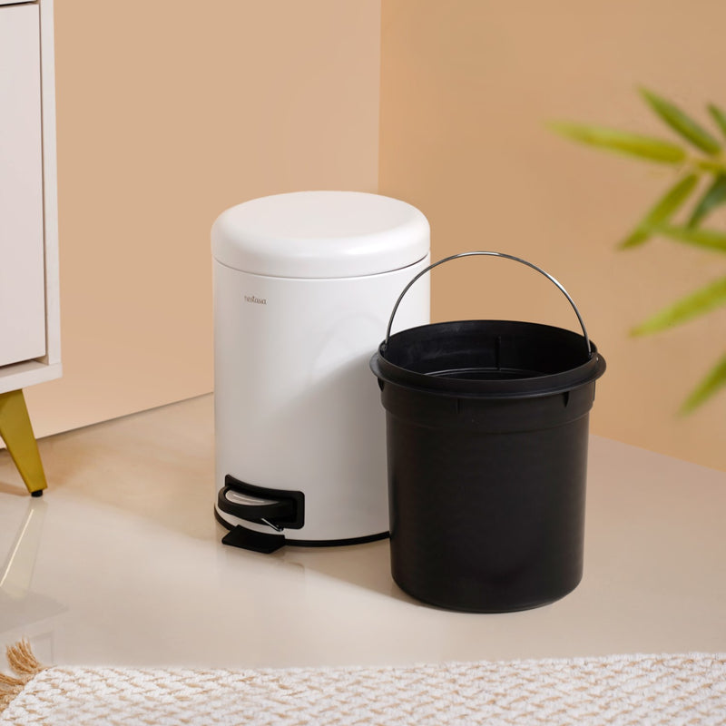 White Metal Dustbin With Removable Bucket 5000ml