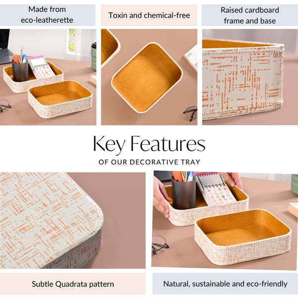 White Organiser Tray Quadrata Pattern Set Of 2