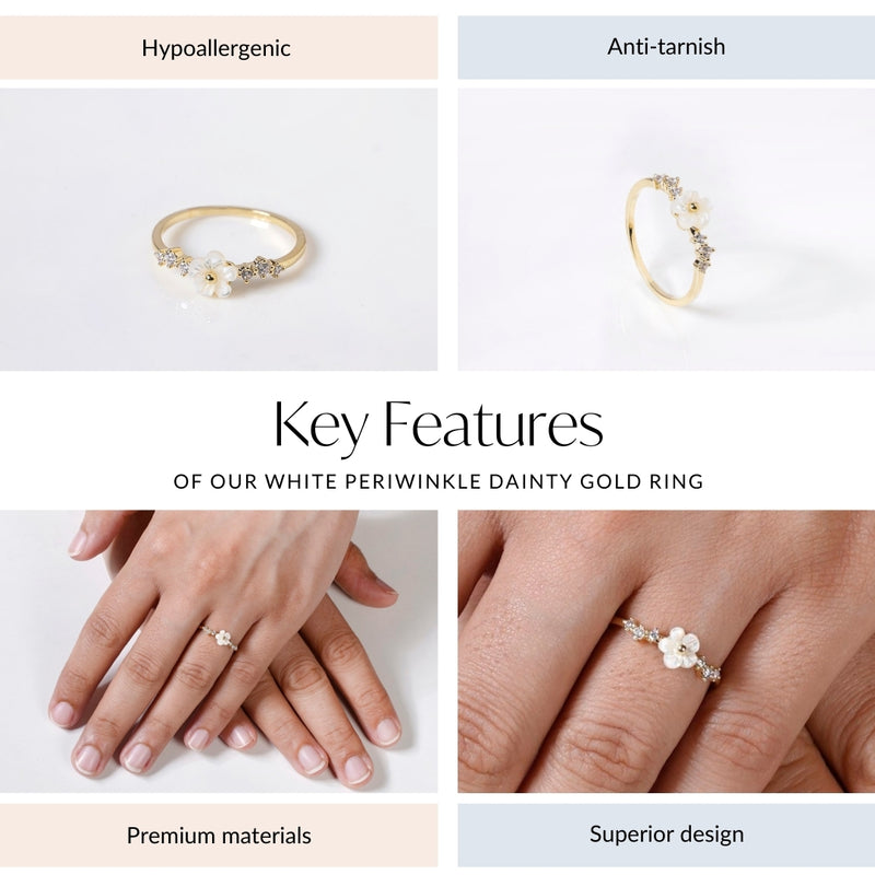 White Periwinkle Dainty Gold Ring