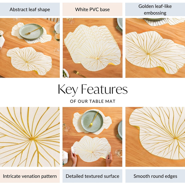 White Gold Lotus Leaf Dinner Table Mat Set Of 6