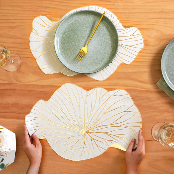 White Gold Lotus Leaf Dinner Table Mat Set Of 6