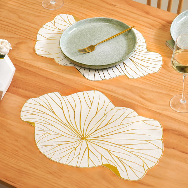 White Gold Lotus Leaf Dinner Table Mat Set Of 6