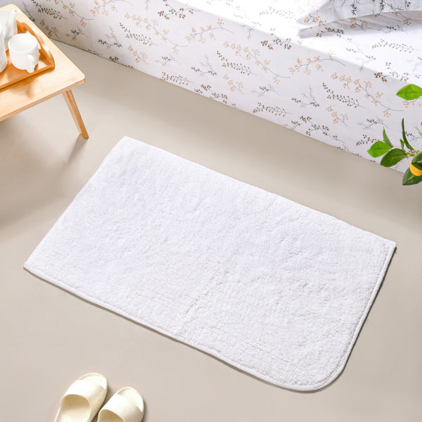 Ribbed Cotton Anti Slip Reversible Floor Mat White 82x50cm