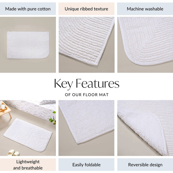 Ribbed Cotton Anti Slip Reversible Floor Mat White 82x50cm