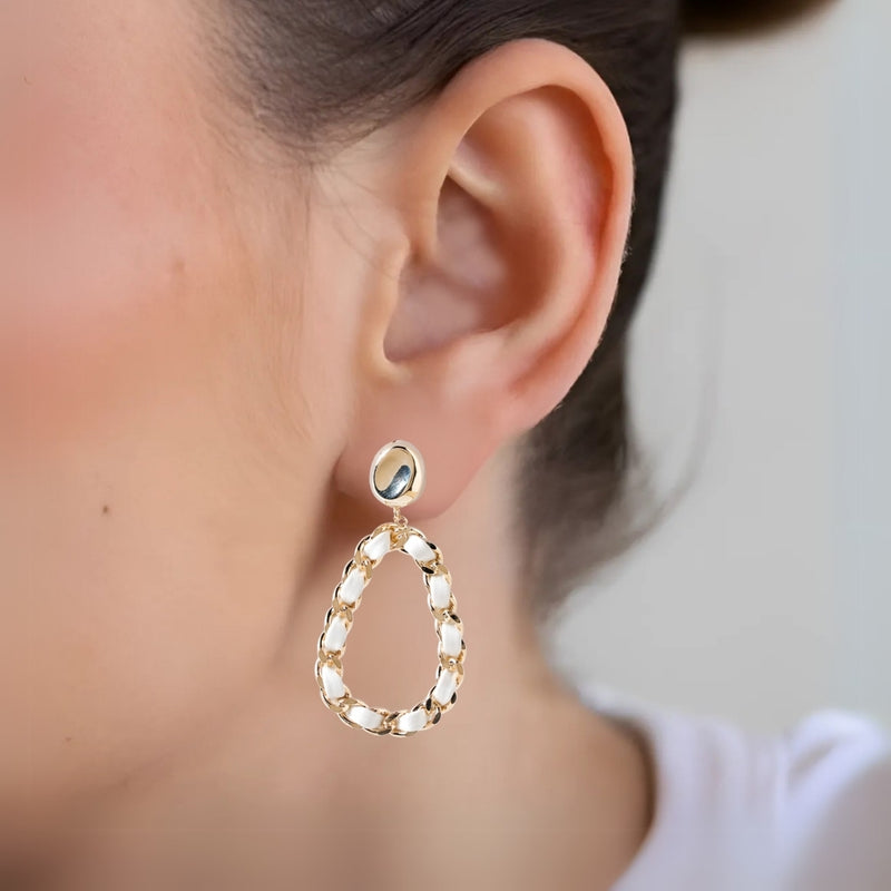 White Threaded Gold Danglers