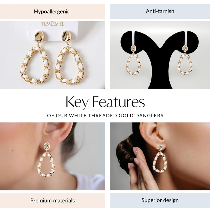 White Threaded Gold Danglers