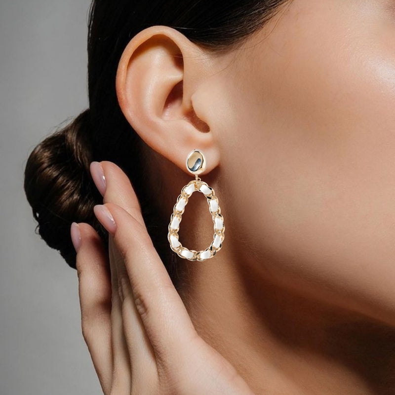 White Threaded Gold Danglers