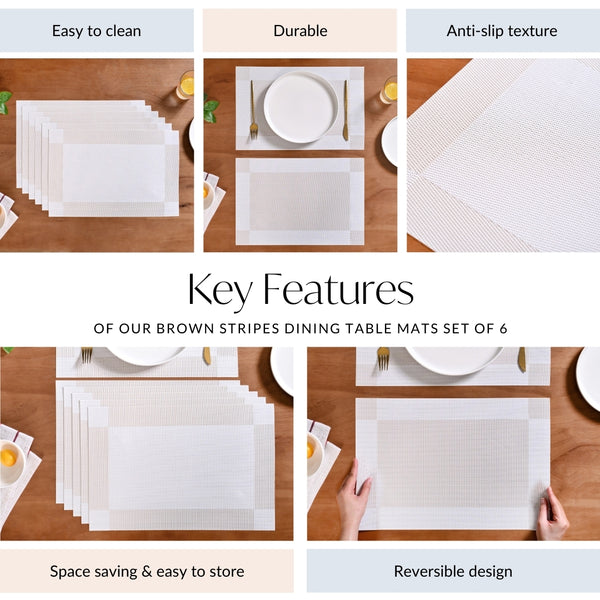 White Beige Reversible Dining Table Mats Set Of 6