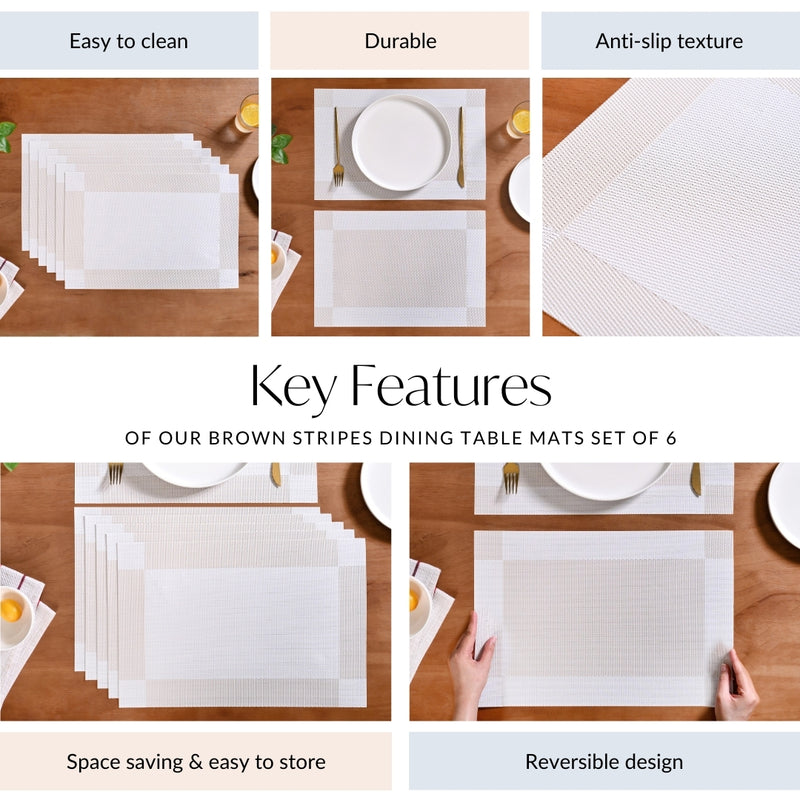 White And Cream Reversible Dining Table Mats Set Of 6